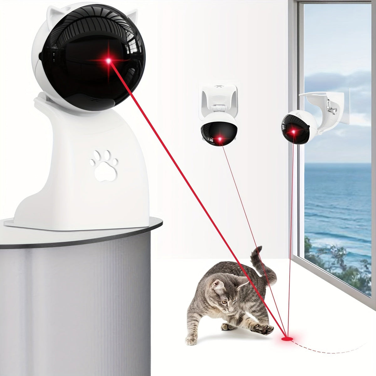 USB Rechargeable Interactive Laser Pointer - Automatic Cat Toys for Indoor Cats/Kittens/Dogs - 3 Sport Modes, Hang or Place, Holiday Gifts, Christmas Gifts