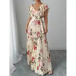 Women's Summer Hot Sale Digital Print Dress – Pleated Ruffled Waist Romantic Vacation Maxi Euro American