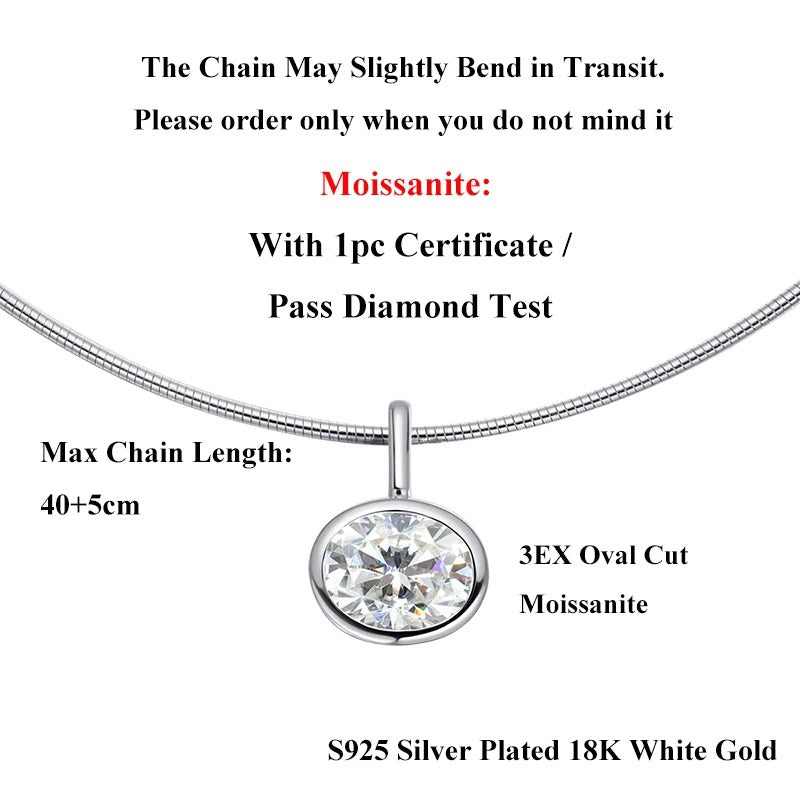 2/3/4CT Oval Cut D-Color VVS1 Solitaire Moissanite Pendant Necklace 1.5mm Solid Choker S925 Sterling Silver GRA Certified Pass Diamond Tester Luxury Fine Jewelry Wedding Party Anniversary Daily Gift For Women