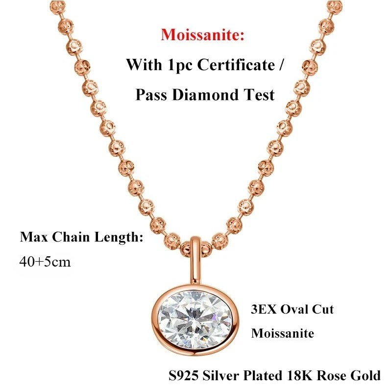 2/3/4CT Oval Cut D-Color VVS1 Solitaire Moissanite Pendant Necklace 1.5mm Solid Choker S925 Sterling Silver GRA Certified Pass Diamond Tester Luxury Fine Jewelry Wedding Party Anniversary Daily Gift For Women