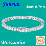 Junsun 3mm to 6.5mm D Color VVS1 Moissanite Tennis Bracelet for Women Men S925 Sterling Silver Fine Jewelry for Wife Husband