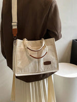 Letter Patch Decor Shopper Bag, Stylish Linen, PVC Bag For Groceries & Gifts Back To School, Classic Casual, Suitable For Teen Girls Women College Students, Perfect For Back To School, College, Middle School, High School