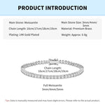 Rrjzz 3mm/4mm/5mm D-Color Full Moissanite Tennis Bracelet 16cm/17cm/18cm/19cm Eternal Charm Bracelets for Women Jewelry Gifts