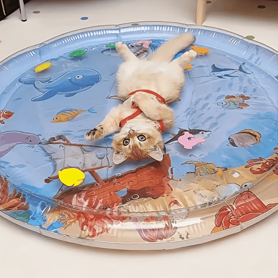 [Pet Water Play Mat] BDTGP Pet Water Play Mat for Cats And Dogs, Inflatable Ocean-Themed Toy with Floating Shapes, Indoor And Shaded Outdoor Activity Mat, Without Battery
