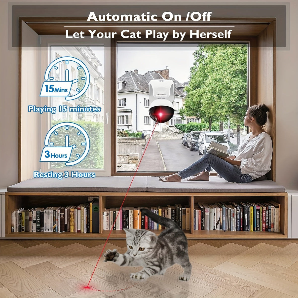 USB Rechargeable Interactive Laser Pointer - Automatic Cat Toys for Indoor Cats/Kittens/Dogs - 3 Sport Modes, Hang or Place, Holiday Gifts, Christmas Gifts