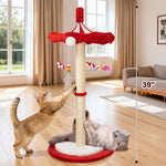 Large 39” Tall Carousel Cat Tree with Rotating Top & Hanging Toys - Multi-Level Cat Scratching Post Suitable for Indoor Cats, Adult Cats, Kittens, Space-Saving Vertical Climbing Tower for Modern Decor, Cat Furniture