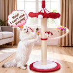 Large 39” Tall Carousel Cat Tree with Rotating Top & Hanging Toys - Multi-Level Cat Scratching Post Suitable for Indoor Cats, Adult Cats, Kittens, Space-Saving Vertical Climbing Tower for Modern Decor, Cat Furniture