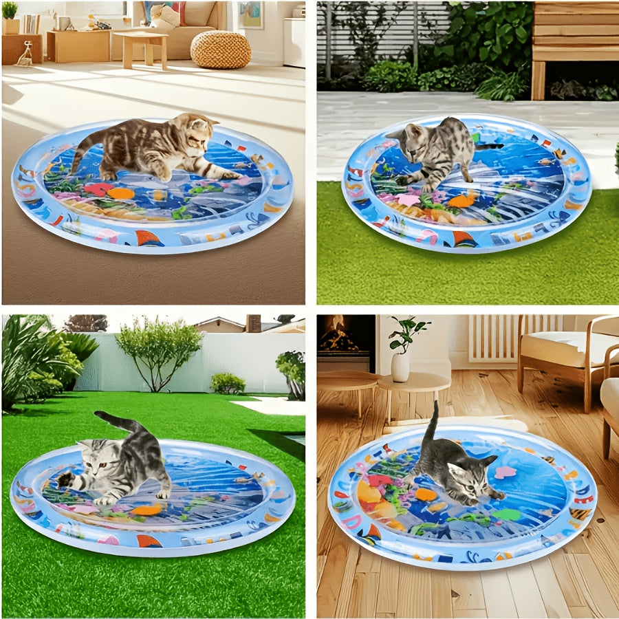 [Pet Water Play Mat] BDTGP Pet Water Play Mat for Cats And Dogs, Inflatable Ocean-Themed Toy with Floating Shapes, Indoor And Shaded Outdoor Activity Mat, Without Battery