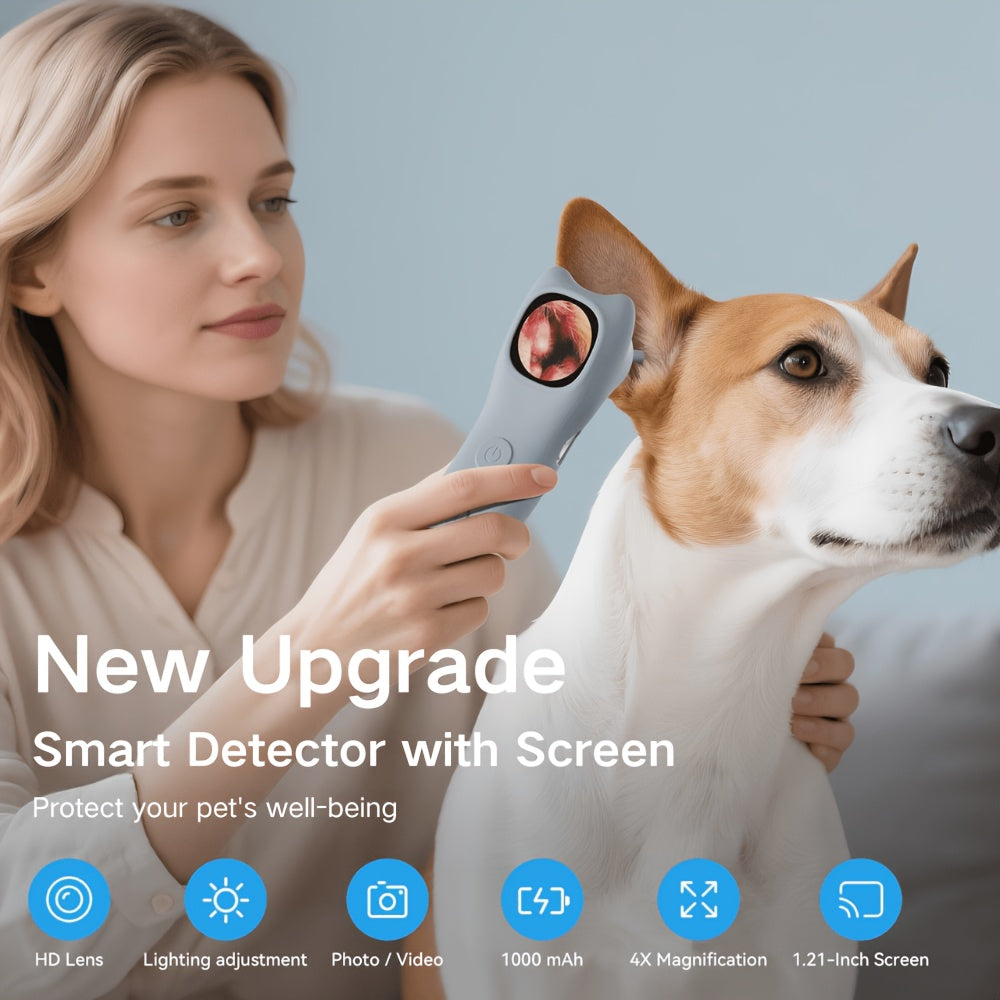 [1080P] 4-In-1 Pet Camera, Smart Detector For Pet Home Use, 1080P HD Ear Camera, See Inside Clearly With 4X Zoom, 12 Extra Inspection Heads Suitable For Checking For Dogs & Cats Ears, Nose, Hair & Mouth, USB Charging, Dog Stuff