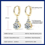 Sweetrain 1CT 2CT Moissanite Drop Earrings For Women Sparkling Lab Diamond 18K Gold Plated 925 Sterling Silver Dangle Earring