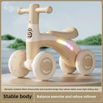 Anti-Tip Baby Balance Bike Ages 1-3 4-Wheel Silent Glider Walker Toy