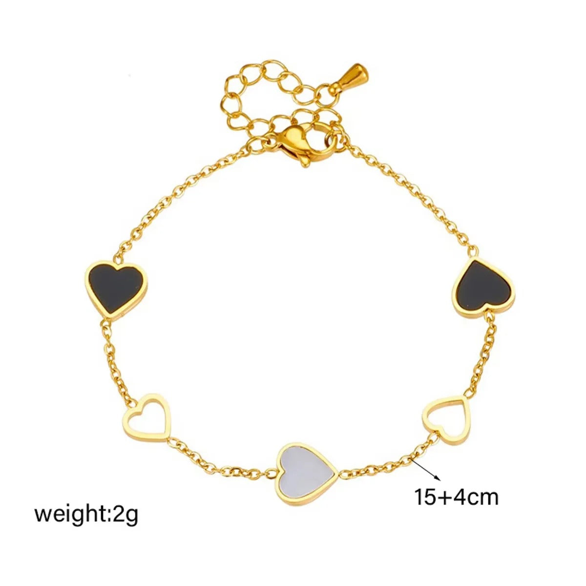 Vintage Black White Enamel Heart Charm BraceletHollow Heart Link Bracelet Elegant Wrist Jewelry for Women