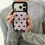 Korean Pink Background Polka Dots Black Border Drip Glue Phone Case For iPhone 17 Back Cover