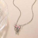 Sweet Pink Bow Necklace Ladies Fashion Sparkling Rhinestone Star