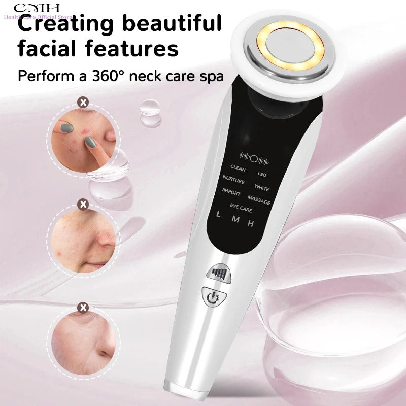 7 in 1 Facial Massager LED Light Therapy Skin Care Device Import Export Blackhead Remover Patented Electrode Head for Deep Clean