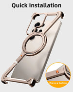 Oatsbasf Metal Frameless Phone Case for Samsung Galaxy S25 S24 Ultra with Stand 360° Rotation Magsafe Bumper Protective Cover