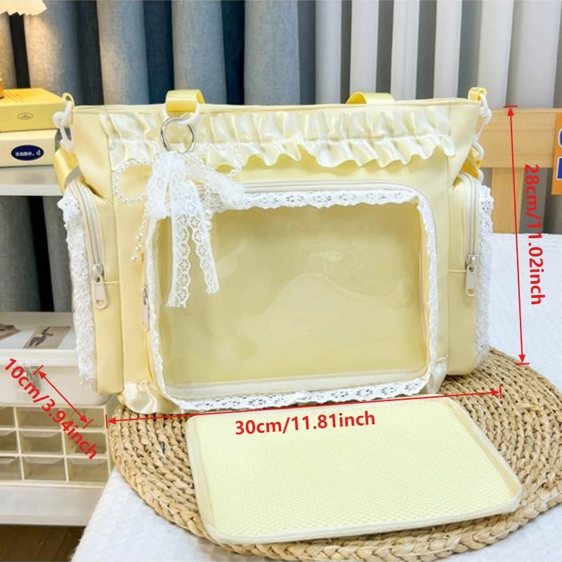 Y2k New Sweet Ita Shoulder Bag Lolita Girl Transparent Crossbody Bag Women Large Capacity Lace Tote Bag Cute DIY Display Handbag
