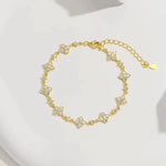 Rrjzz Round D-Color 3mm 2.5mm 2mm Full Moissanite Clover Lucky Bracelet Four Leaf Flower Beaded Bracelet for Women Jewelry Gifts